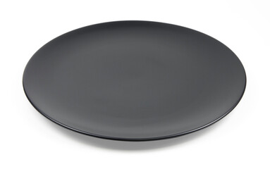 Black ceramic bowl isolated on white background.