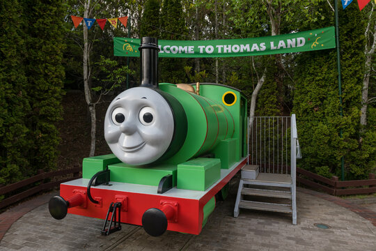 Smiling Percy stream engine figure at Thomas land theme park