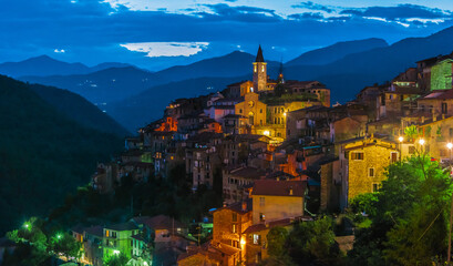 View of Apricale in the Province of Imperia, Liguria, Italy