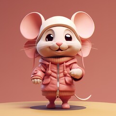 Happy Cartoon Mouse Standing on Colorful Background: Adorable 3D Character,generative AI