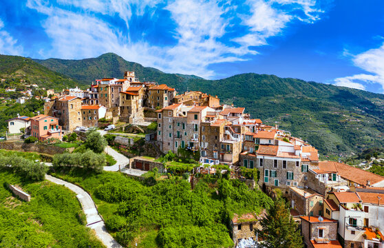 View of Perinaldo in the Province of Imperia, Liguria, Italy