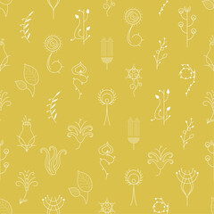 Seamless Pattern Abstract Elements Different Plant Botanic Vector Design Style Background Illustration Texture For Prints Textiles, Clothing, Gift Wrap, Wallpaper, Pastel