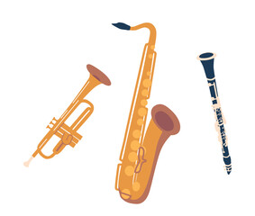 Fototapeta na wymiar Saxophone, Trumpet, And Clarinet Are Some Of The Iconic Musical Jazz Instruments That Bring Rhythm, Harmony And Soul