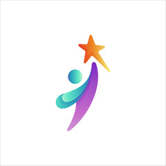 Fototapeta na wymiar Logo of a little boy jumping to reach for the stars