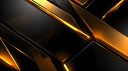 Futuristic geometric shape abstract background black and gold with light reflection looks elegant. Generative AI.