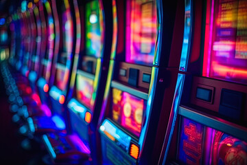 Fototapeta na wymiar a row of slot machines in a casino, Ai generative