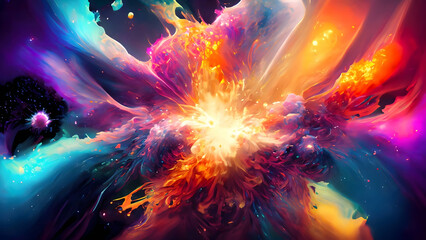 abstract background resembling a cosmic explosion with interstellar gases and liquids colliding in