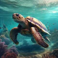Sea turtle swimming in the ocean (ai generated)