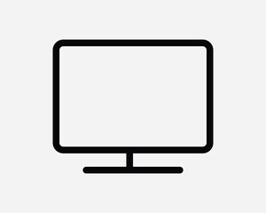 Display Screen Icon Computer PC Display Monitor LCD LED Television TV Black White Outline Sign Symbol Illustration Artwork Graphic Clipart EPS Vector