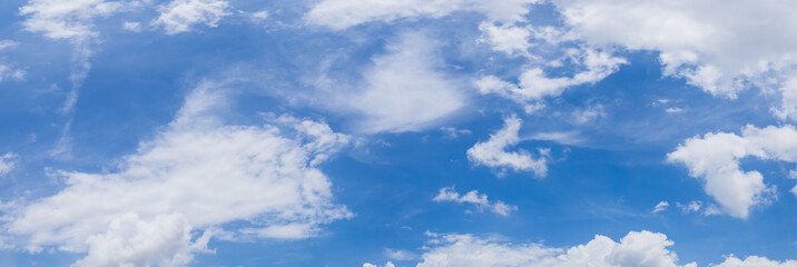 Panorama photos of nature sky background daytime sky with clouds in the rainy season