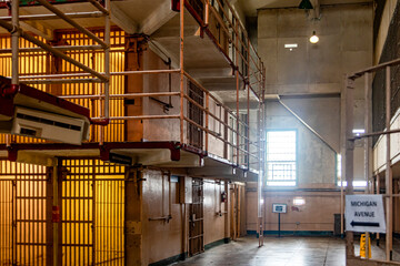 Corridors of the modules and blocks of the maximum security federal prison of Alcatraz located in...