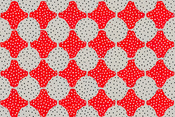 tile. Seamless pattern with red polka dots on gray background. Generative AI - obrazy, fototapety, plakaty