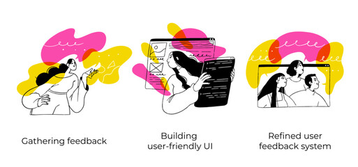 Business Concept illustrations. Scenes with men and women taking part in business activities. Vector illustration