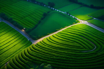 green tea farm drone view Generate by AI