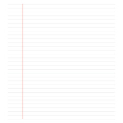 Notebook paper, practice book, blank school notebook, design, white background with black lines and red border