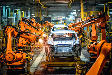 state-of-the-art assembly line in a car factory, AI generative