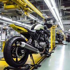 Fototapeta premium motorcycle factory, assembly line of motorcycles. Generative AI