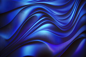 Abstract ultramarine blue background. Silk satin style backdrop with liquid wavy folds. Metal effect trendy background.