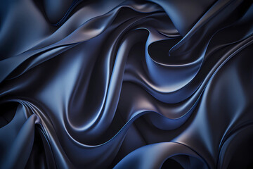 Obraz premium Abstract navy blue background. Silk satin style backdrop with liquid wavy folds and trendy metal effect.
