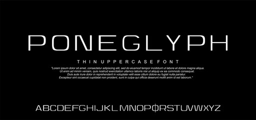 Modern Uppercase Thin Font. Typography urban style alphabet fonts for fashion, sport, technology, digital, movie, logo design, vector illustration