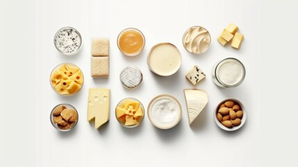 variety of dairy products with white background telephoto lenses realistic lighting