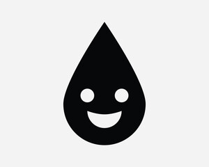Happy Water Droplet Icon. Liquid Drop Smile Environmental Friendly Blood Drip Black White Sign Symbol Illustration Artwork Graphic Clipart EPS Vector