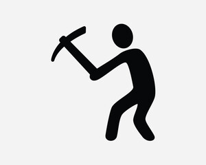 Miner Icon. Man Digging Mine Pickaxe Work Worker Construction Stick Figure. Black White Sign Symbol Illustration Artwork Graphic Clipart EPS Vector