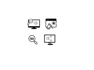 Fototapeta premium Digital marketing modern creative icon set of marketing icons, seo, analytics, ads, business, social media, sales and online advertising. Solid vector symbol collection. Keyword.