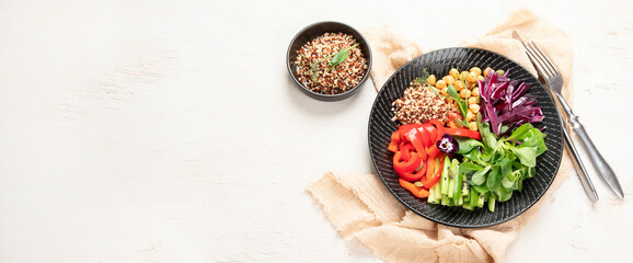 Vegan dish, healthy diet. Top view, copy space