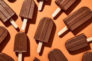 Chocolate and coffee popsicles variety overhead view, generative AI