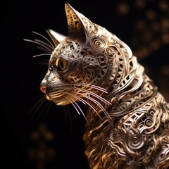 Obraz premium An intricately detailed Cat sculpture in shiny silver tar