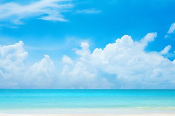 Beach and beautiful tropical sea. summer vacation. blue sky and clouds. ocean. generative ai
