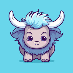 Buffalo. Cute little cartoon kawaii anime character. domestic Pet. wild  Animal. Flat vector illustration clipart for children