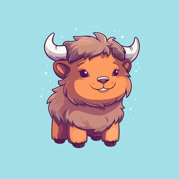 recommend clip art: Buffalo. Cute little cartoon kawaii anime character. domestic Pet. wild  Animal. Flat vector illustration clipart for children