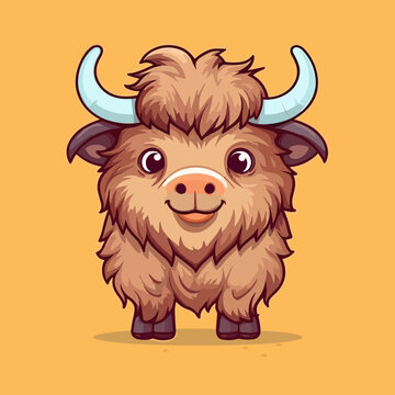 recommend clip art: Buffalo. Cute little cartoon kawaii anime character. domestic Pet. wild  Animal. Flat vector illustration clipart for children