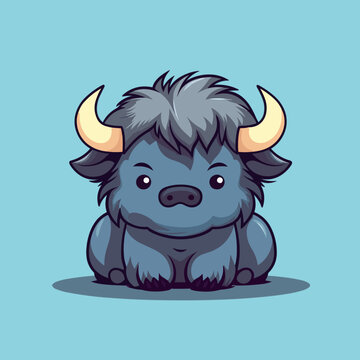recommend clip art: Buffalo. Cute little cartoon kawaii anime character. domestic Pet. wild  Animal. Flat vector illustration clipart for children