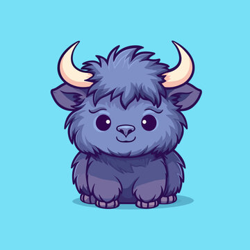 recommend clip art: Buffalo. Cute little cartoon kawaii anime character. domestic Pet. wild  Animal. Flat vector illustration clipart for children