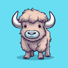 Buffalo. Cute little cartoon kawaii anime character. domestic Pet. wild  Animal. Flat vector illustration clipart for children