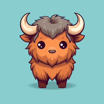 recommend clip art: Buffalo. Cute little cartoon kawaii anime character. domestic Pet. wild  Animal. Flat vector illustration clipart for children