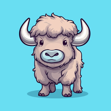 recommend clip art: Buffalo. Cute little cartoon kawaii anime character. domestic Pet. wild  Animal. Flat vector illustration clipart for children