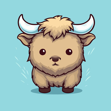 recommend clip art: Buffalo. Cute little cartoon kawaii anime character. domestic Pet. wild  Animal. Flat vector illustration clipart for children