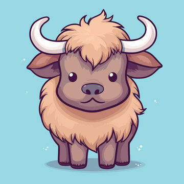 recommend clip art: Buffalo. Cute little cartoon kawaii anime character. domestic Pet. wild  Animal. Flat vector illustration clipart for children