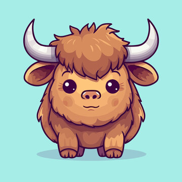 recommend clip art: Buffalo. Cute little cartoon kawaii anime character. domestic Pet. wild  Animal. Flat vector illustration clipart for children