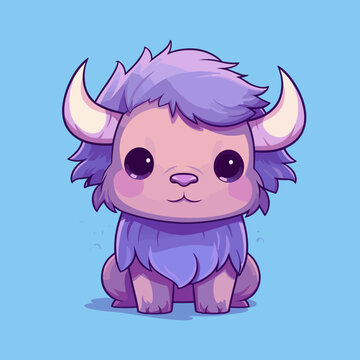 recommend clip art: Buffalo. Cute little cartoon kawaii anime character. domestic Pet. wild  Animal. Flat vector illustration clipart for children