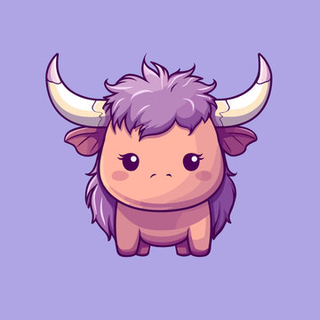 recommend clip art: Buffalo. Cute little cartoon kawaii anime character. domestic Pet. wild  Animal. Flat vector illustration clipart for children