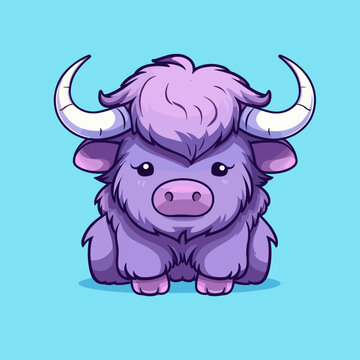 recommend clip art: Buffalo. Cute little cartoon kawaii anime character. domestic Pet. wild  Animal. Flat vector illustration clipart for children