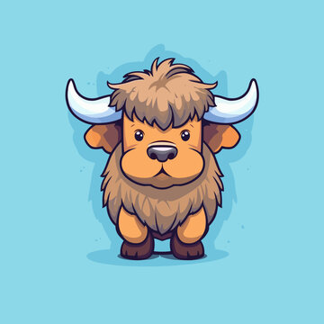 recommend clip art: Buffalo. Cute little cartoon kawaii anime character. domestic Pet. wild  Animal. Flat vector illustration clipart for children