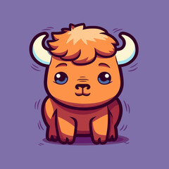 Buffalo. Cute little cartoon kawaii anime character. domestic Pet. wild  Animal. Flat vector illustration clipart for children