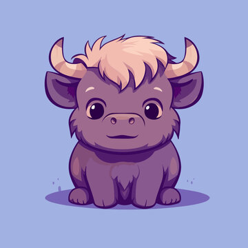 recommend clip art: Buffalo. Cute little cartoon kawaii anime character. domestic Pet. wild  Animal. Flat vector illustration clipart for children