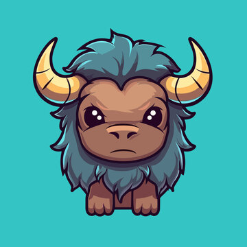 recommend clip art: Buffalo. Cute little cartoon kawaii anime character. domestic Pet. wild  Animal. Flat vector illustration clipart for children
